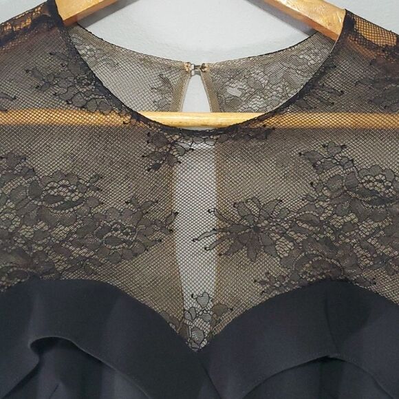 Marchesa Notte dress women's sz 0 black tan maxi sheer sexy Gypsy Witchy Lace - Picture 6 of 14